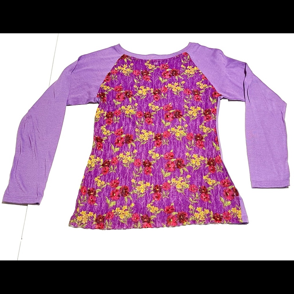 dELiA*s Retro y2k Sheer Purple Floral Lace Long-sleeved Blouse
